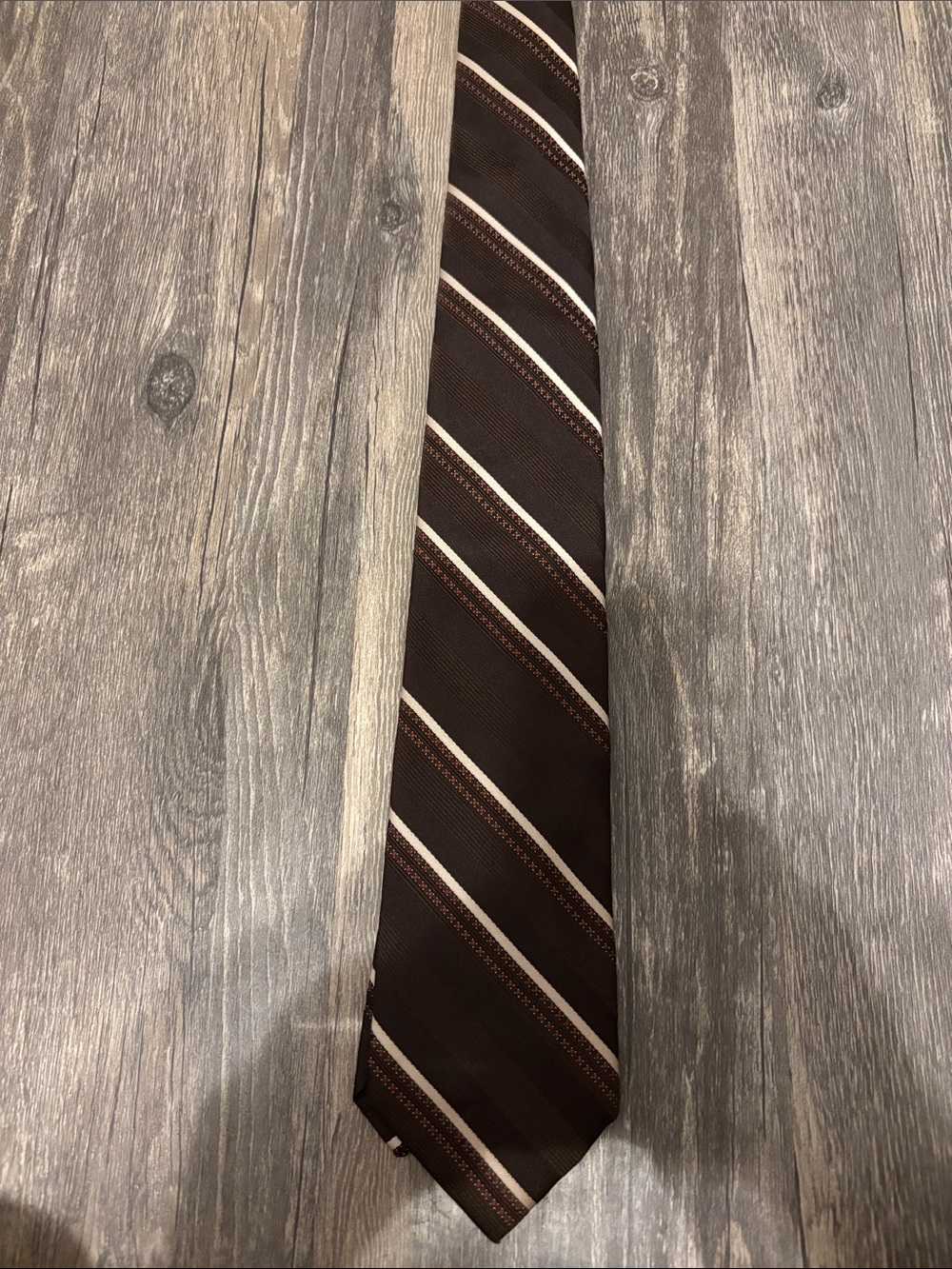 Elegant Brown Striped Men's Tie with Cream Accents